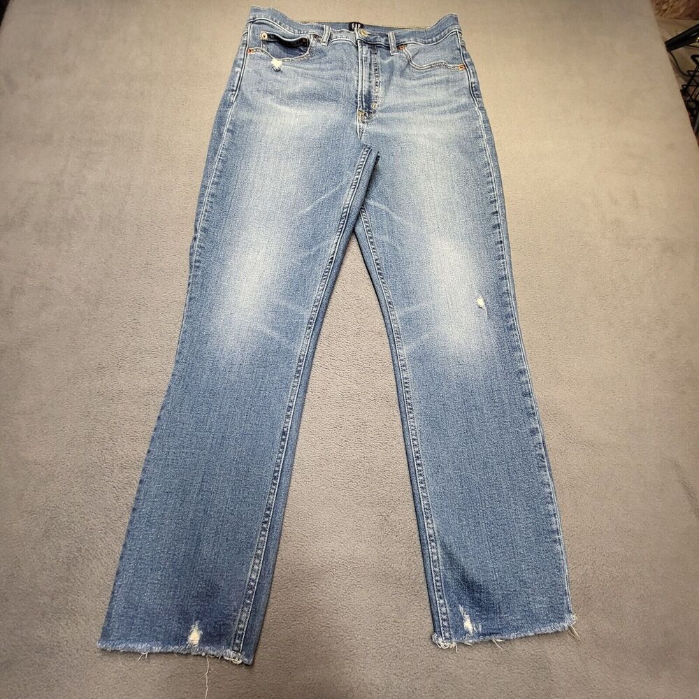 Gap Jeans Womens 30 Blue Straight Leg Distressed Stretch Denim‎